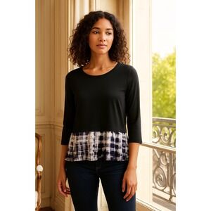 Cynthia Rowley Black White Blue Plaid Zip Back Tunic Top Womens‎ XS
